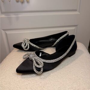 Target Black Satin Flats with Silver Bow